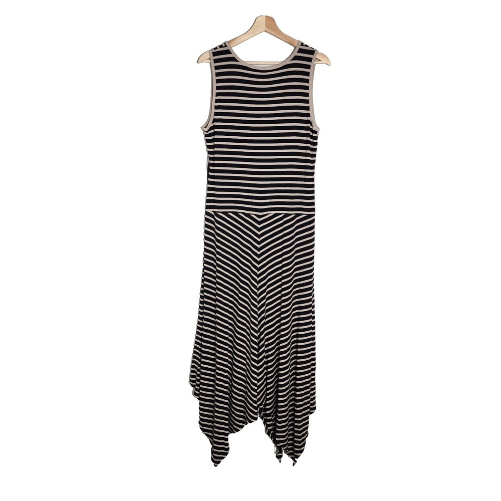 Calvin Klein Black Tan Striped Sleeveless Asymmetrical Hem Dress XL Fairy Grunge - Picture 3 of 8
